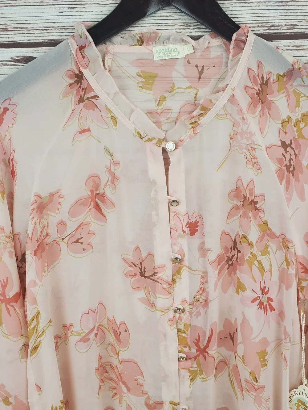 NWT Spartina 449 Womens Large 100% Silk Floral Sleer Button Down Blouse Top - Picture 2 of 11